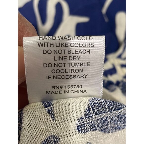 Rose + Olive Womens Elastic Waist Blue & White Tropical Print Wide-Leg Pants SzM - Picture 9 of 15